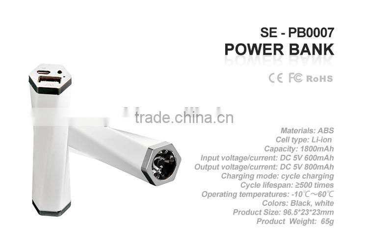 Good quality lipstick power bank 1800mah power bank with led torch light