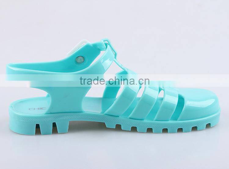 2015 flats pvc jelly shoes strap roman plastic lady sandals causal shoes