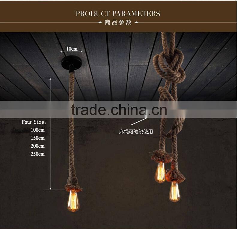 Retro DIY Art Hemp Rope Pendant Light 200cm Creative Art Chandelier Dining Room LED Droplight