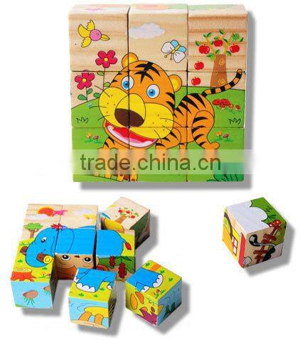 Newest 2015 Children 9pcs cube block 3d wooden puzzle