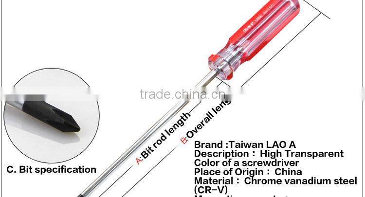 6pcs colorful transparent handle screwdriver set crossed and slotted screwdriver