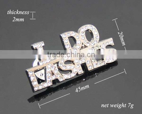 Rhinestones Souvenir Brooch Zinc Alloy Silver Color Crystal Badge Metal Custom Letter Lapel Pin