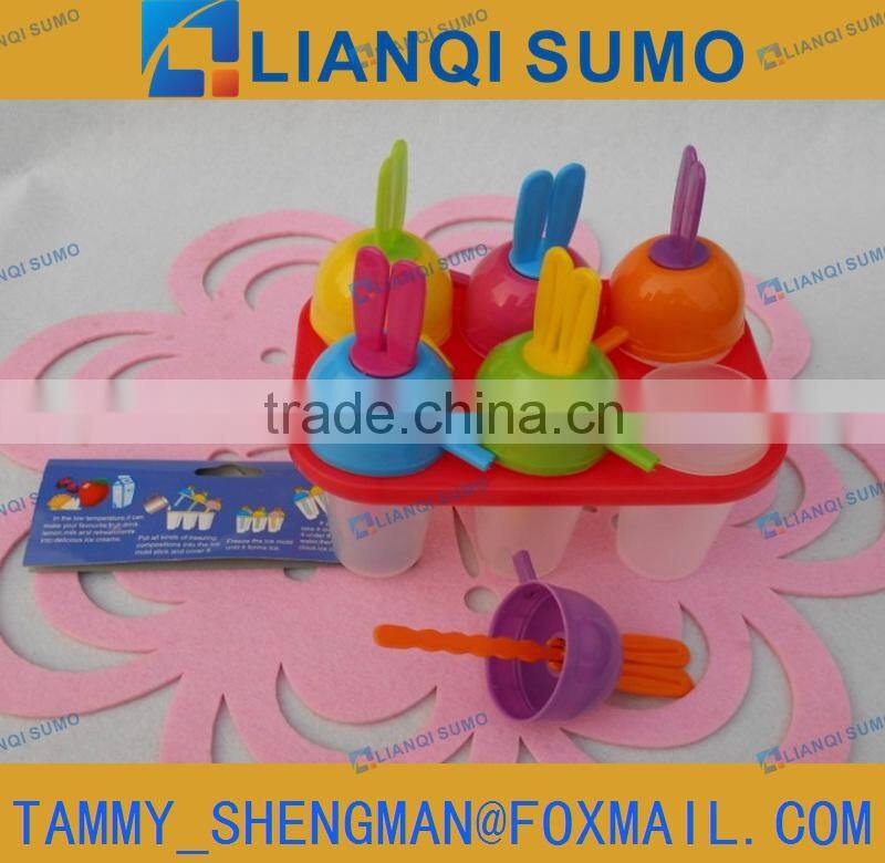 6pcs LFGB/FDA Food Grade plastic ice lolly mould rabbit shape