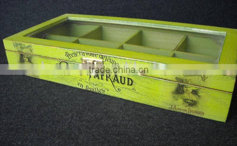 Antique wooden sundries storage box with glasses cover