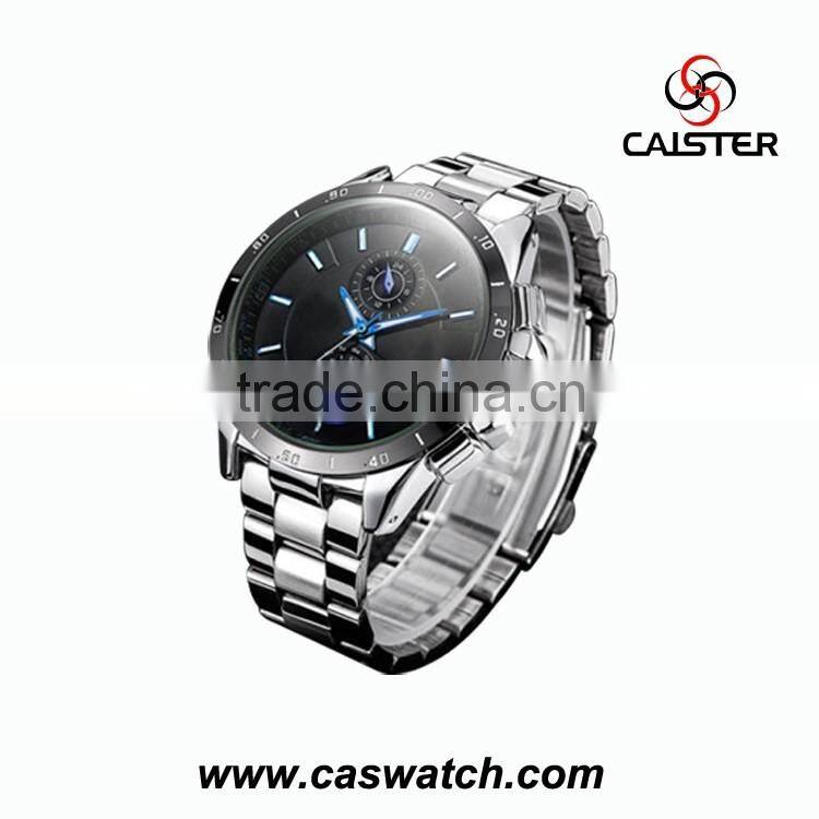 Luxury multi-functional stainless steel band watchs chronograph fancy men's watch, cool black face high quality wristwatch