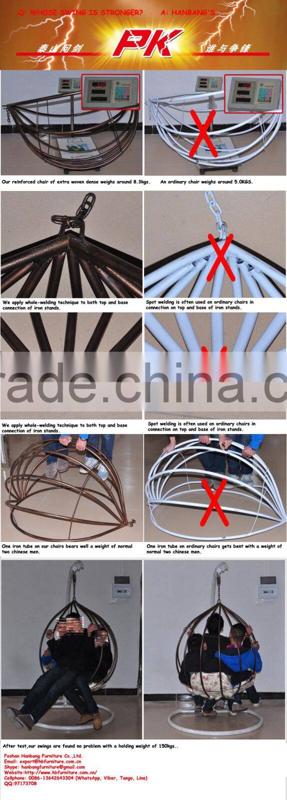 New Trendy Indoor Outdoor Bedroom Balcony Resin Plastic PVC PE Rattan Wicker Single Seat Swing Chair