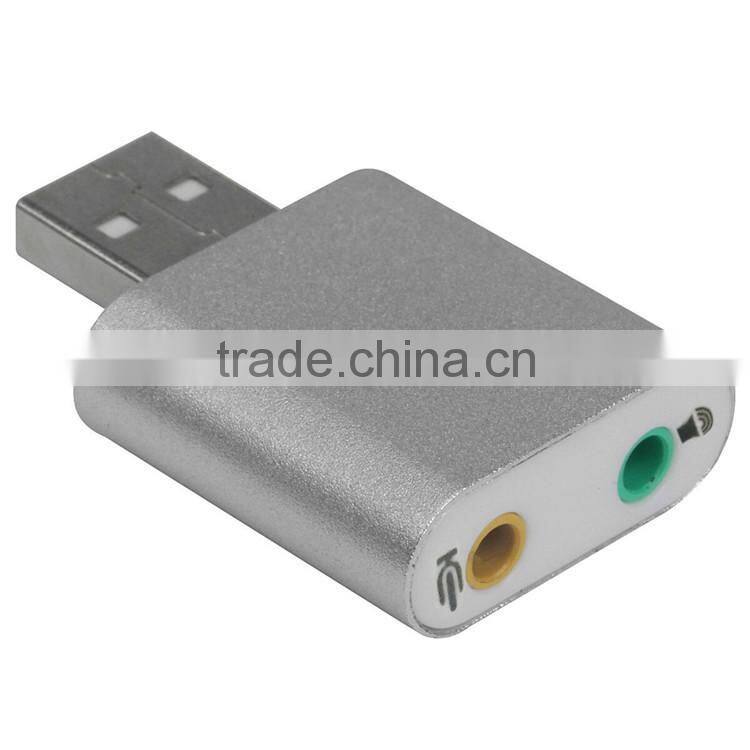 Aluminum USB External Stereo 7.1 Channel 3D Sound Card Adapter 3.5mm Aux Out