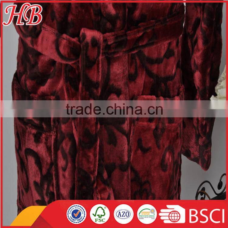 bottom print cut flannel fleece bathrobe
