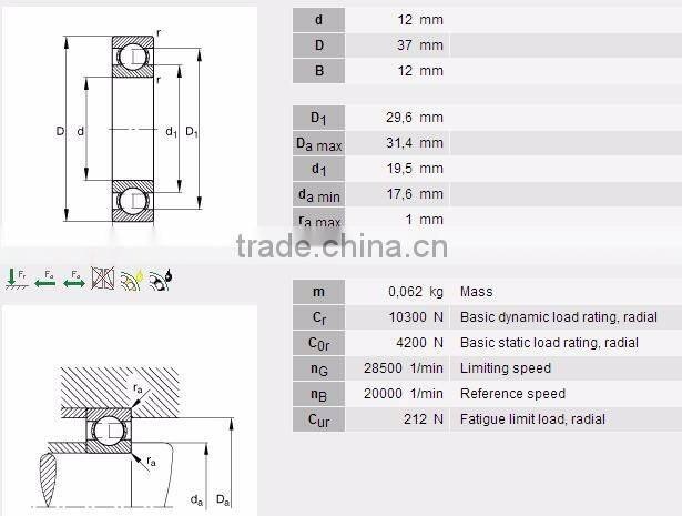 High precision NTN deep groove ball bearing 6301 6301rs 6301z