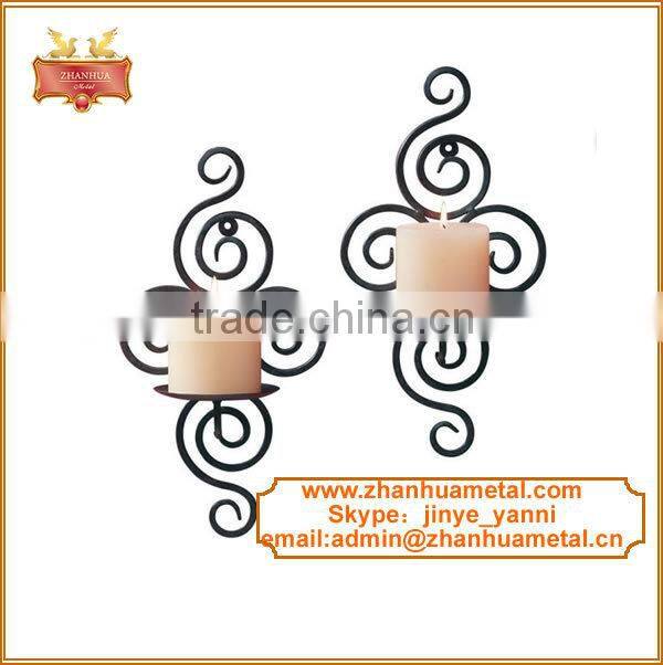 Painted scroll design metal candle holder