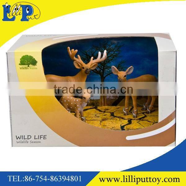 3pcs assorted pvc white-tailed wild deer toy with PDQ