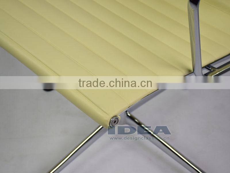 Replica Charles Low Back Ribbed meeting Chair - Cream White Color Genuine Leather