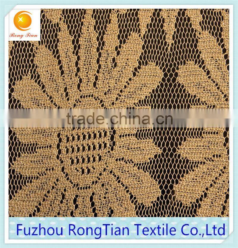 Royal yellow nylon knitted gole lines sunflower net lace fabric for dress