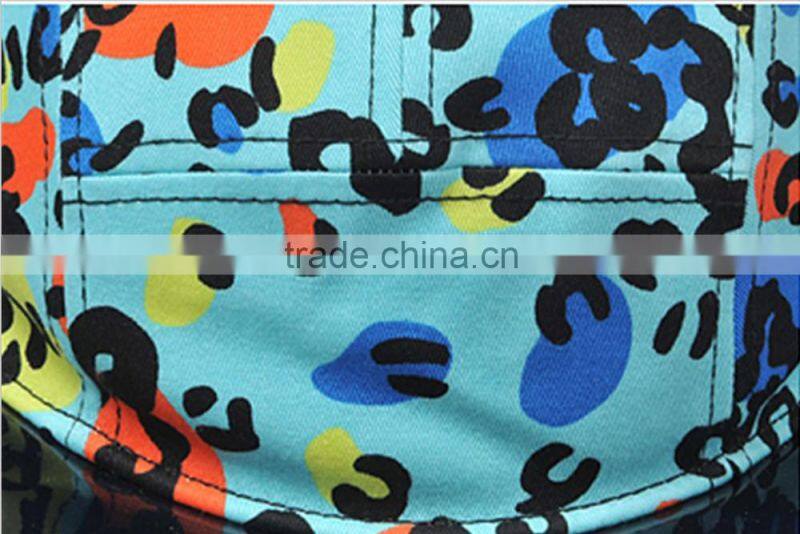 colorful 5panel leopard print leather brim camper hats