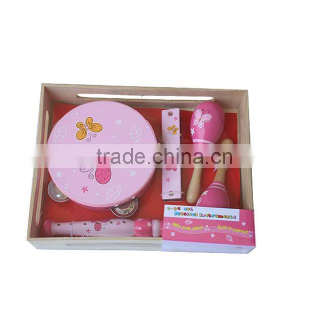 Wood toy music instruments set wholesale,wood mini tambourine
