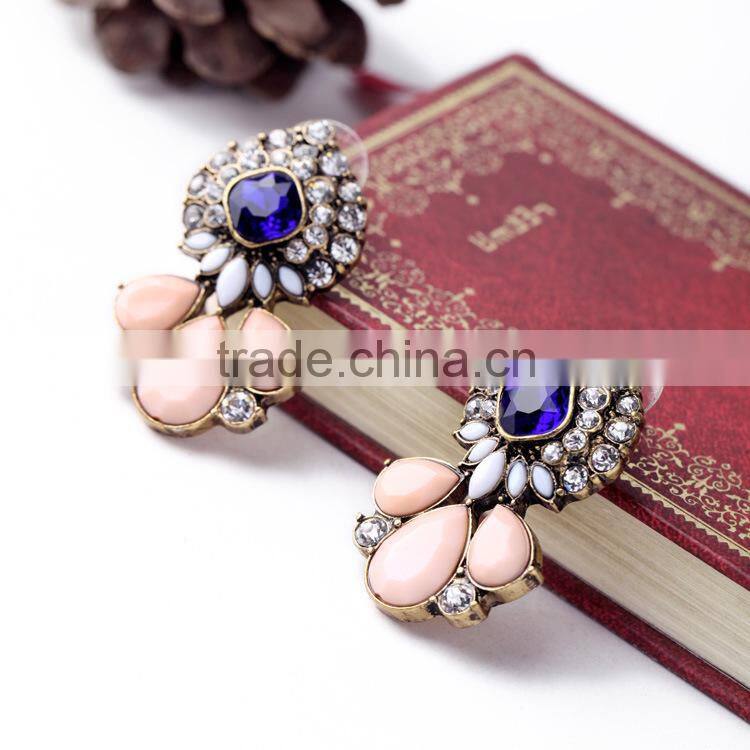 Blue crystal pendant earring wholesale Fashion waterdrop resin crystal drop earring