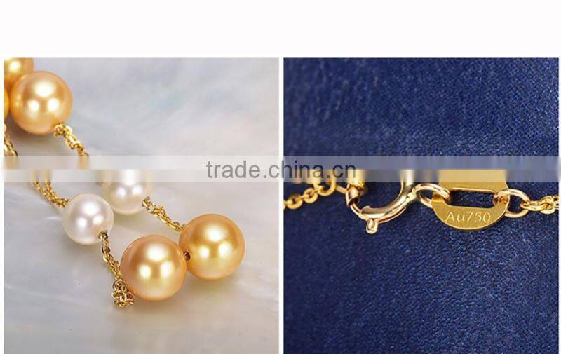 akoya cultured pearls bracelet with white/golden pearls in 18k gold chain