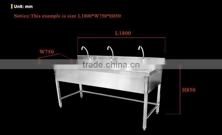 Commercial hotel restaurant stainless steel kitchen sink cabinet with faucets