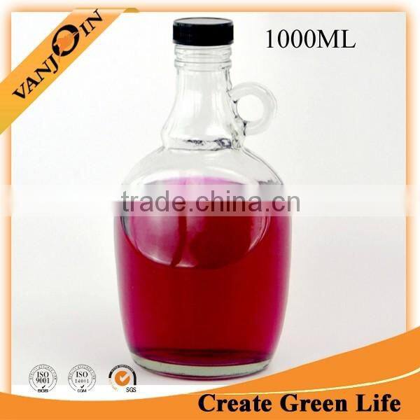 Vintage Clear Glass Bottle One Gallon Jug Handle Long With Cap