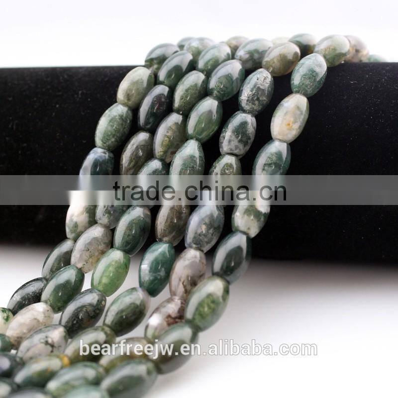Natural Moss Agate Barrel Drum Rice 8*12mm Semi-Precious Gemstone Jewelry Making Loose Beads