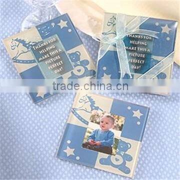 Wholesale square glass photo frame coaster for baby shower