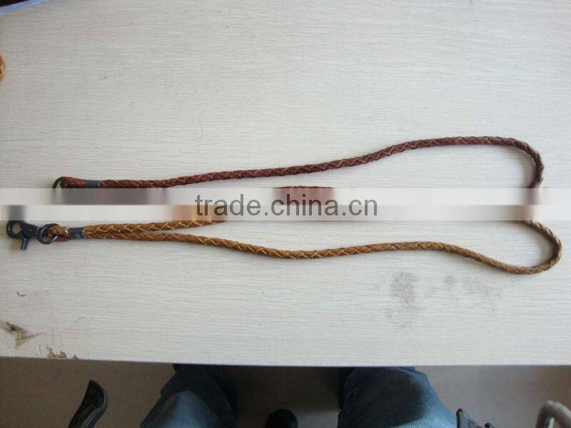 Brown braied PU leather lanyard with gun black hook
