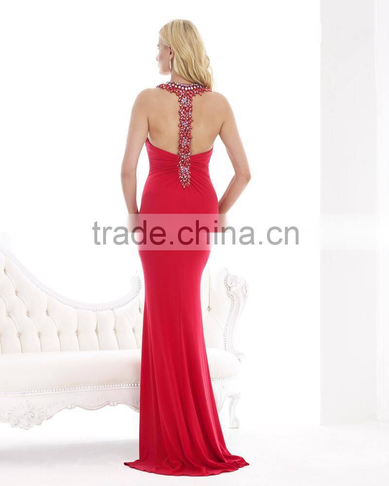 ED749 Latest Design vestidos Summer Beaded Formal Evening Dress Red Plus Size Long Open Back Evening Prom Dresses Evening Gowns