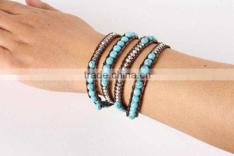 Pure natural turquoise bracelets lady national wind string Multilayer collocation is pure manual
