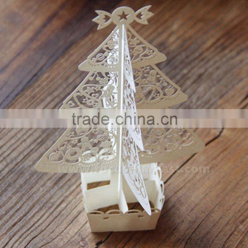 Merry Christmas 3D Handmade Laser Cut Christmas Bell Tree Greeting Pop Up Cards