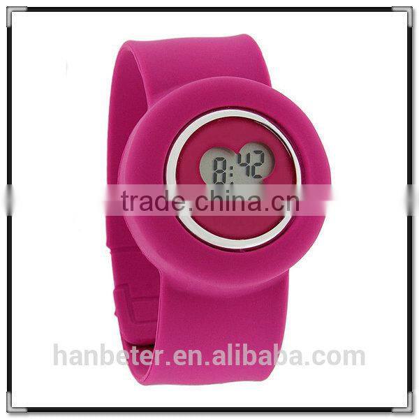 2014 latest hot sale unisex vogue colorful silicone slap watch digital ring watch