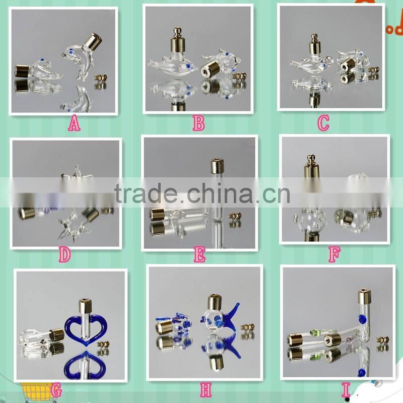 6mm transparent glass bottle silver plated bail chili heart peach shaped perfume vial pendant for earrings wish charm DIY gift