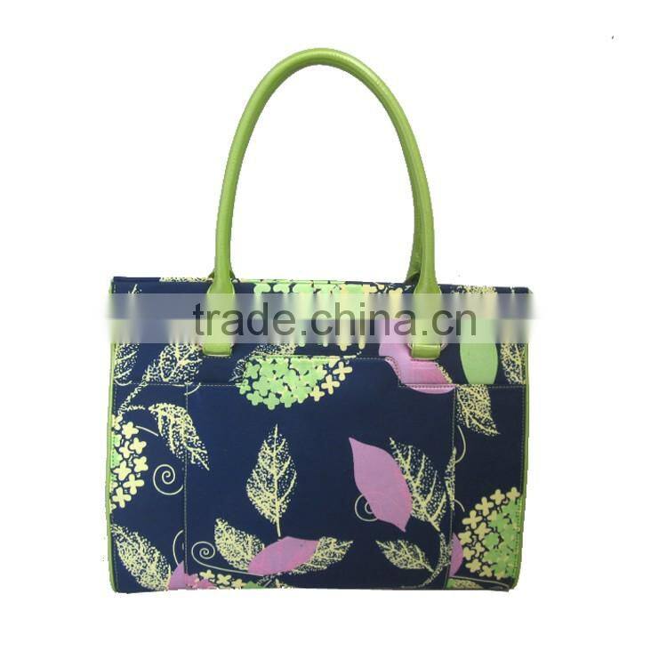 New design custom handbag wax print fabric bag and PU top handle bag