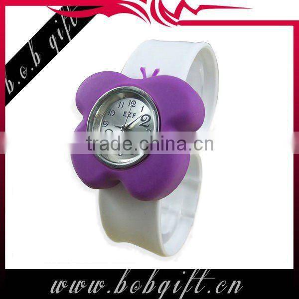 2014 cute butterfly shaped silicone snap band watches for kids