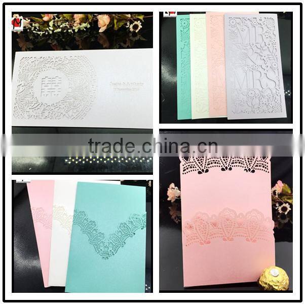 High-end laser cut wedding invitation card with bowknot wholesale