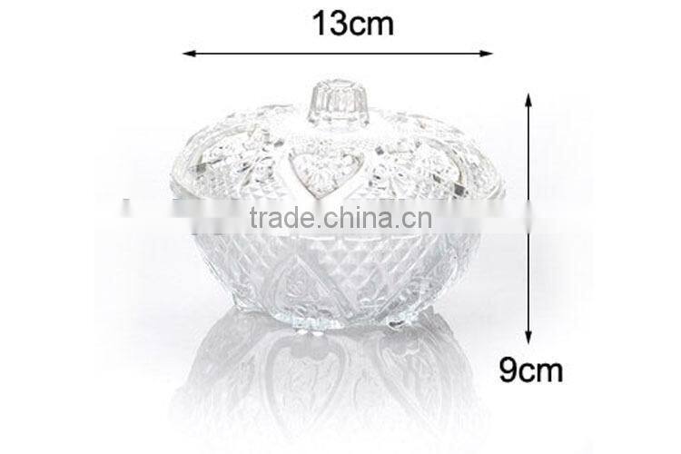 colored glass fruit bowl with glass lid