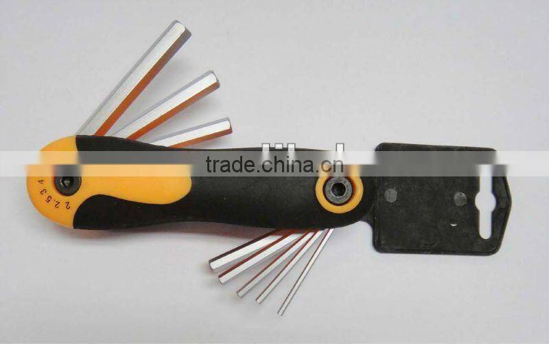New style 8 pcs folding hex key set double colors plastic handle