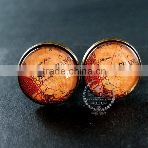 20mm vintage antiqued bronze San Francisco old map art collage glass cabochon round cufflinks fashion wedding cuff links 6600038