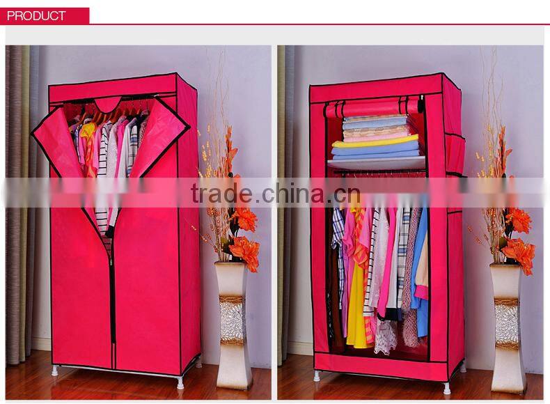 Rose Red Fabric Cupboard Bedroom Rack Shelve Rail Clothes Storage Wardrobe