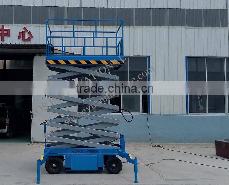 Electric Four Wheel Movable Hydraulic Scissor Lift Height 10m, load 300-500kg