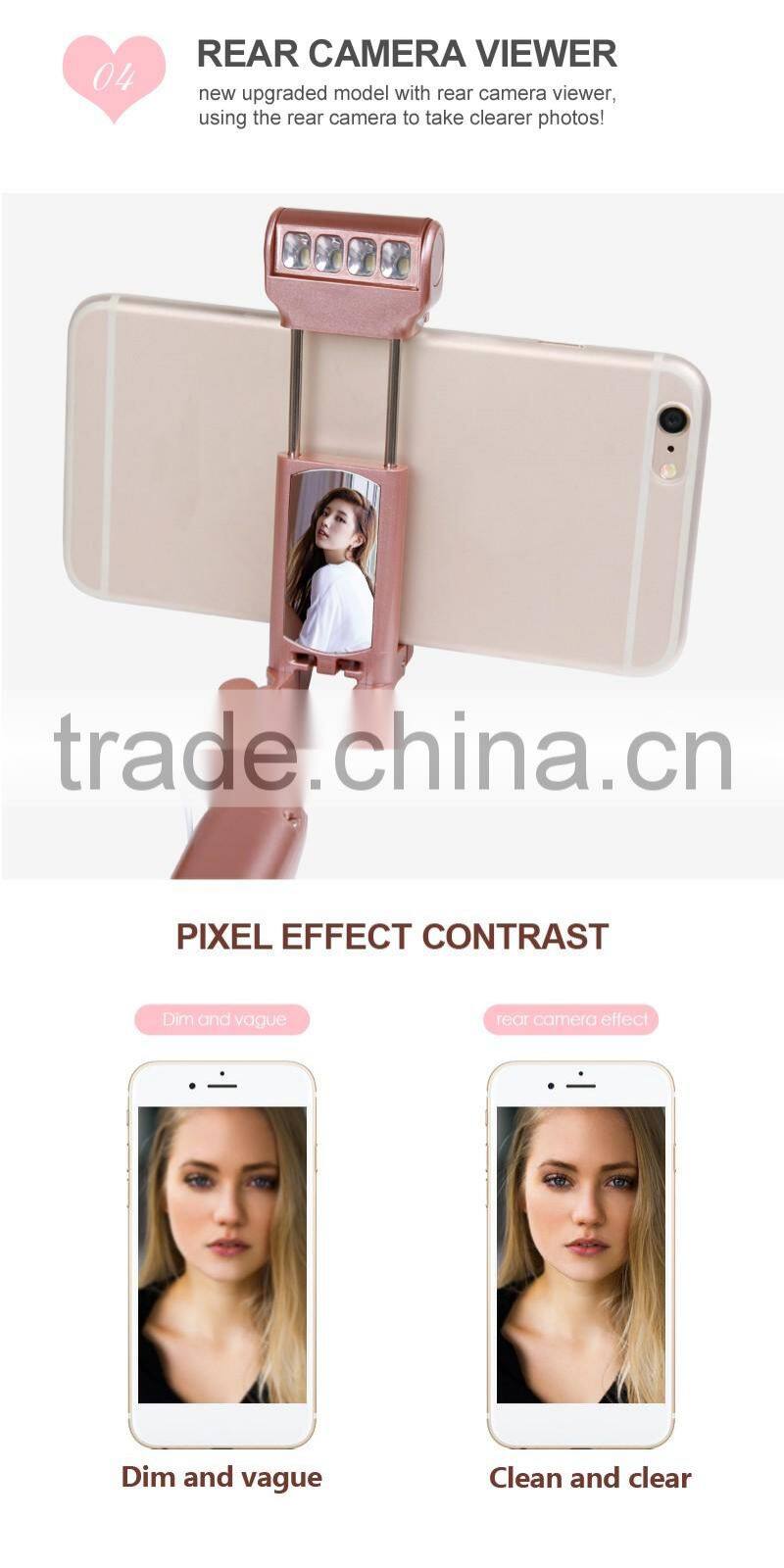 2016 RGKNSE rk-mini 4 all in one pen size foldable night using sync flash beauty wired selfie stick with led flash