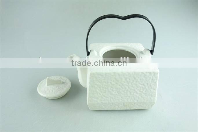 stocklot cheap white porcelain big capacity square shape teapot iron handle
