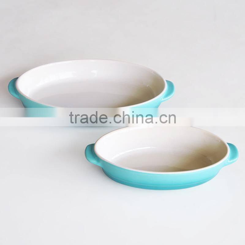 ceramic oval shape baking dish with solid color