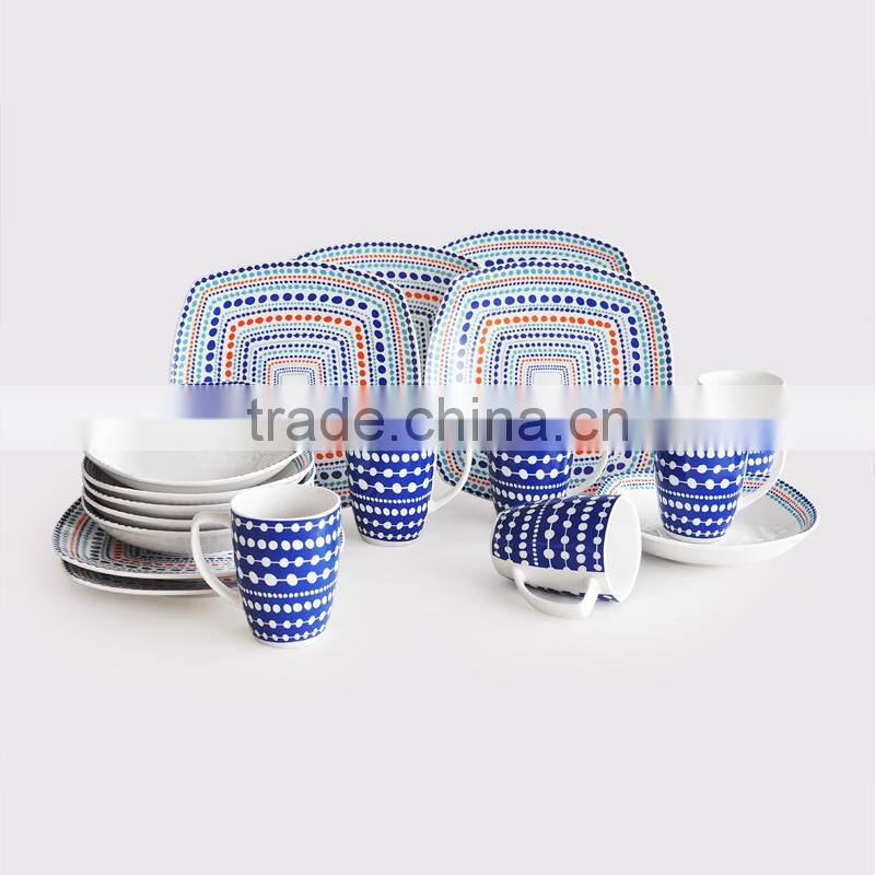 20pcs square shape porcelain dinnerware set,16pcs square shape dinner set with decal,porcelain dinnerware set