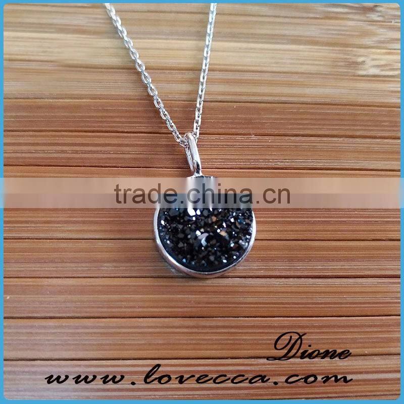 Wholesale 925 Sterling Silver Necklace 10mm Round Pendant Natural Druzy Necklace