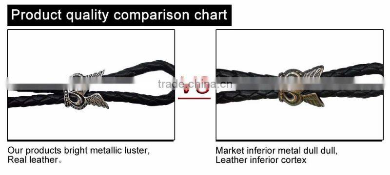 New trending skull style stainlesss steel genuine leather bracelet men