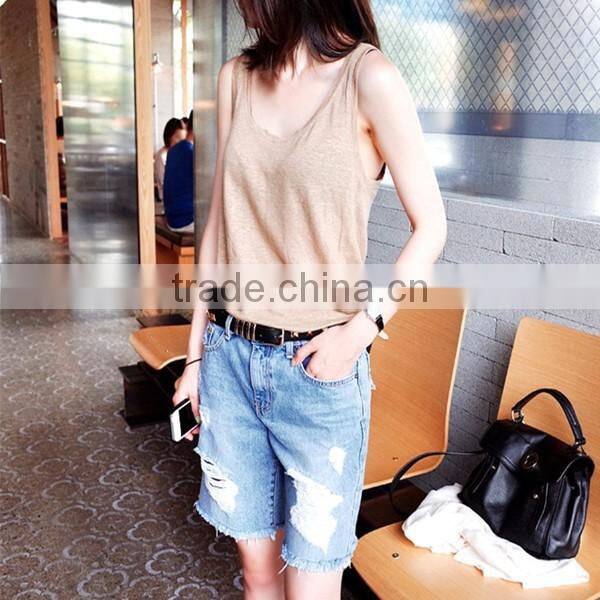 Women fifth denim pants summer short ripped jeans