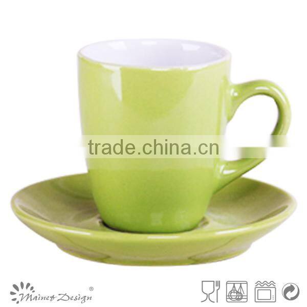 colorful two tone glaze ceramic cup and saucer