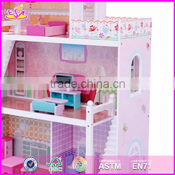 2017 New design girls miniature toys wooden doll house kits W06A083