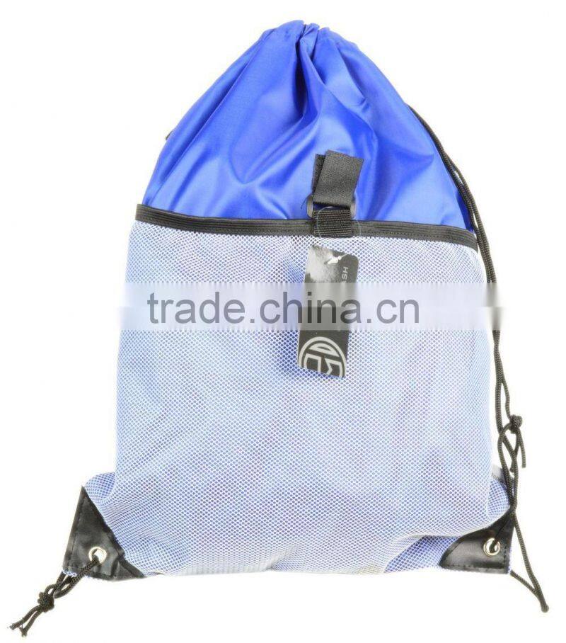 Promotional Custom Designed Mesh Drawstring Backpacks/Wholesale string bags with front mesh pockets