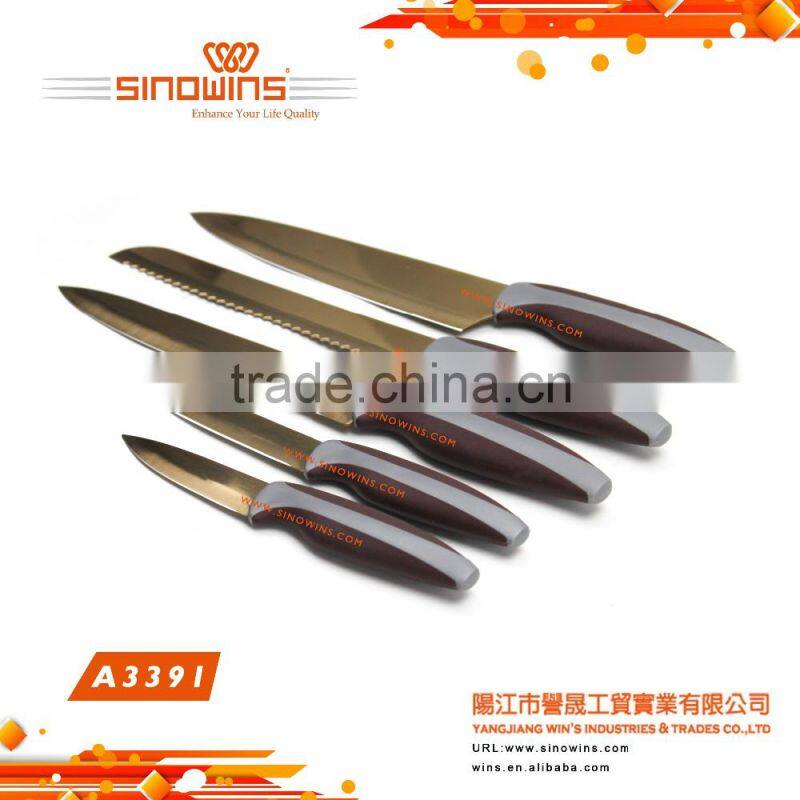 A3391 New Design Hot Sale 5pcs Stainless Steel Knife Set with Titanium Plated
